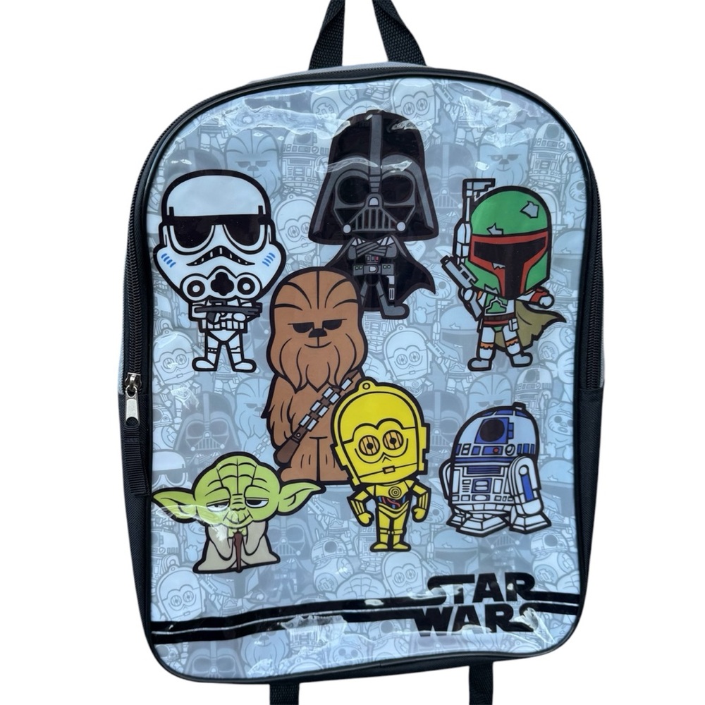 Star Wars Cartoon Characters Gray School Kids Backpack NWT 15”